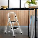 Escalera de 2 peldaños antideslizante blanco acero de 82x54x45 cm