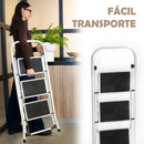 Escalera de 3 peldaños antideslizante blanca de acero de 105x71x46 cm