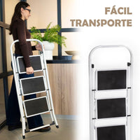 Escalera de 3 peldaños antideslizante blanca de acero de 105x71x46 cm