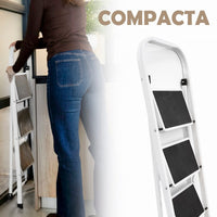 Escalera de 3 peldaños antideslizante blanca de acero de 105x71x46 cm