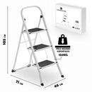 Escalera de 3 peldaños antideslizante blanca de acero de 105x71x46 cm