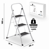 Escalera de 3 peldaños antideslizante blanca de acero de 105x71x46 cm