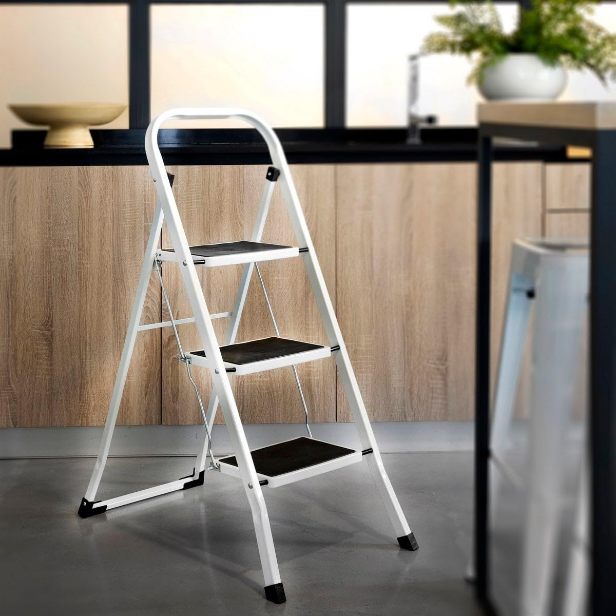 Escalera Plegable 3 Peldaños Antideslizante Color Blanco
