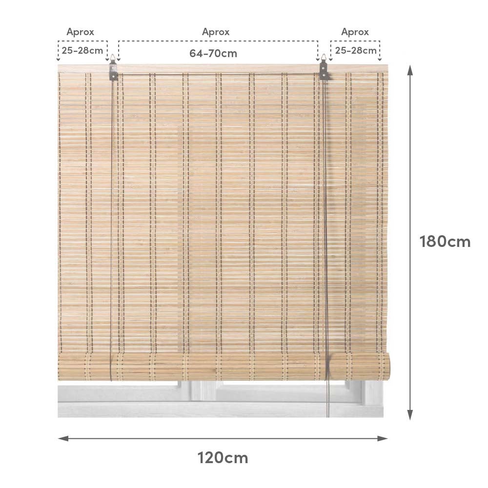 Estor enrollable beige de varillas de bambú de 180x120 cm