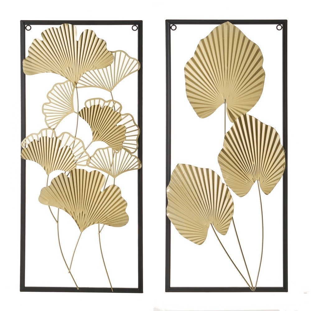 Set de 2 murales de metal negro y dorado