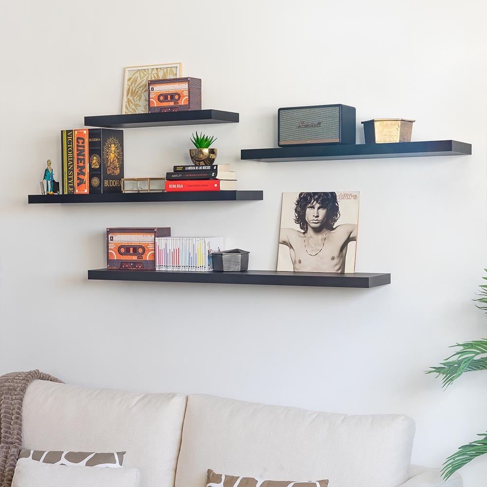 Estante de pared flotante negro de 120 cm