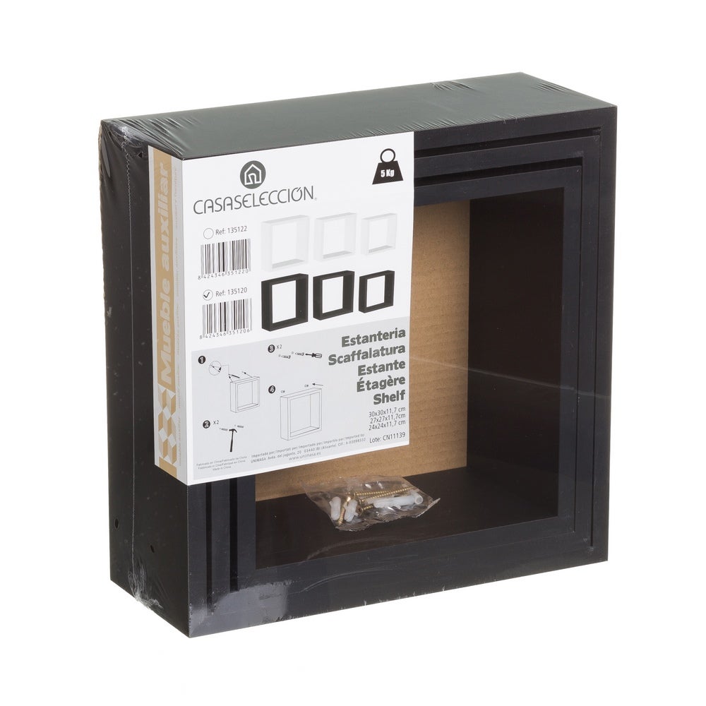 Set de 3 estantes de pared cubo negros