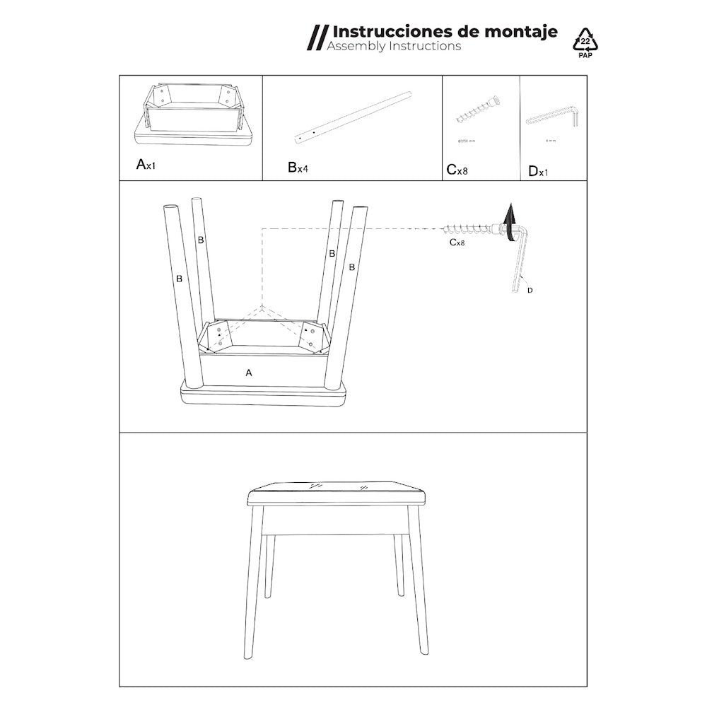 Banqueta de madera blanca