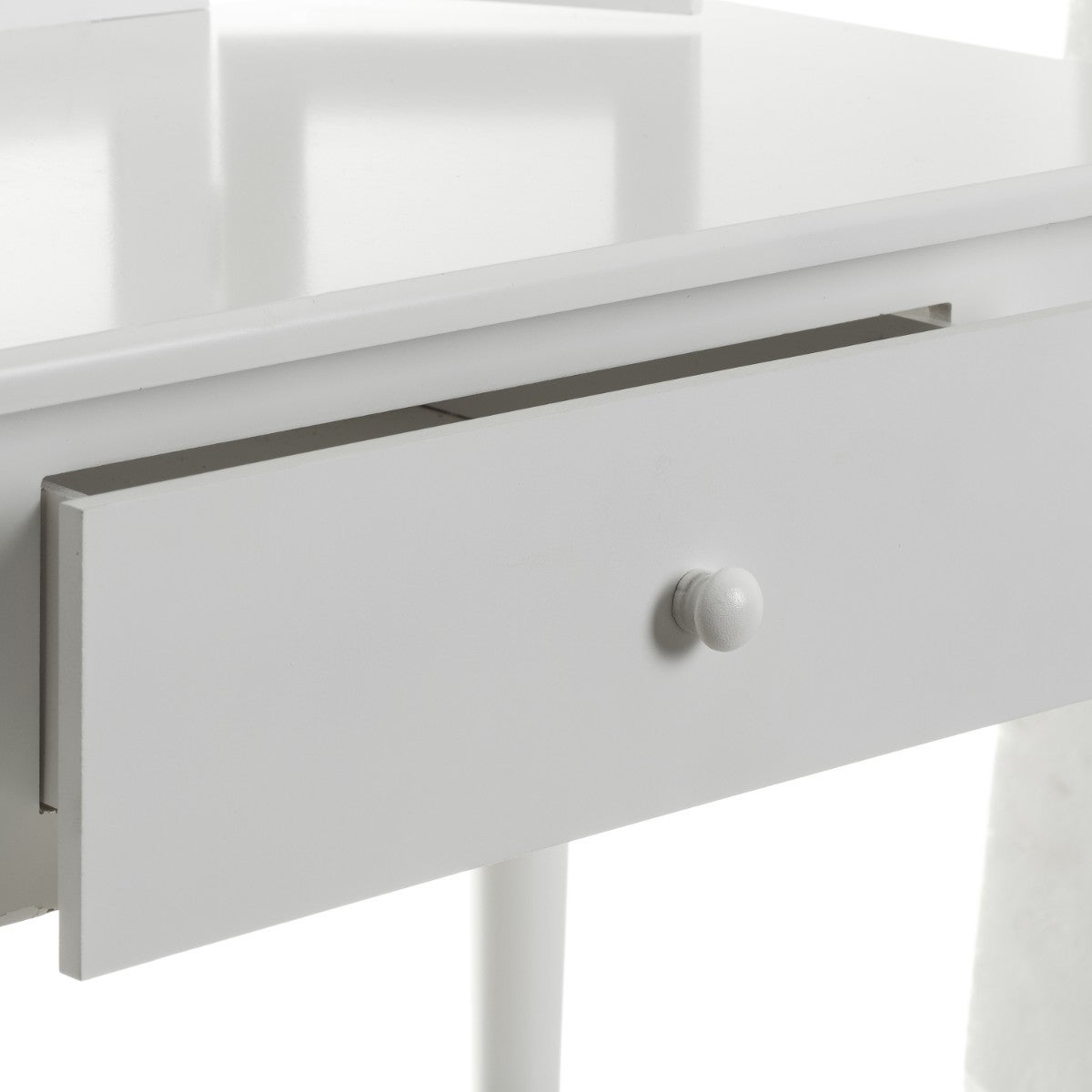 Tocador de madera de paulonia blanco con espejo y cajón