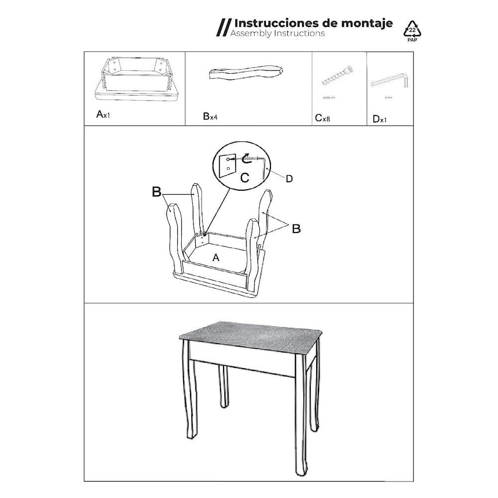 Banqueta para tocador blanca