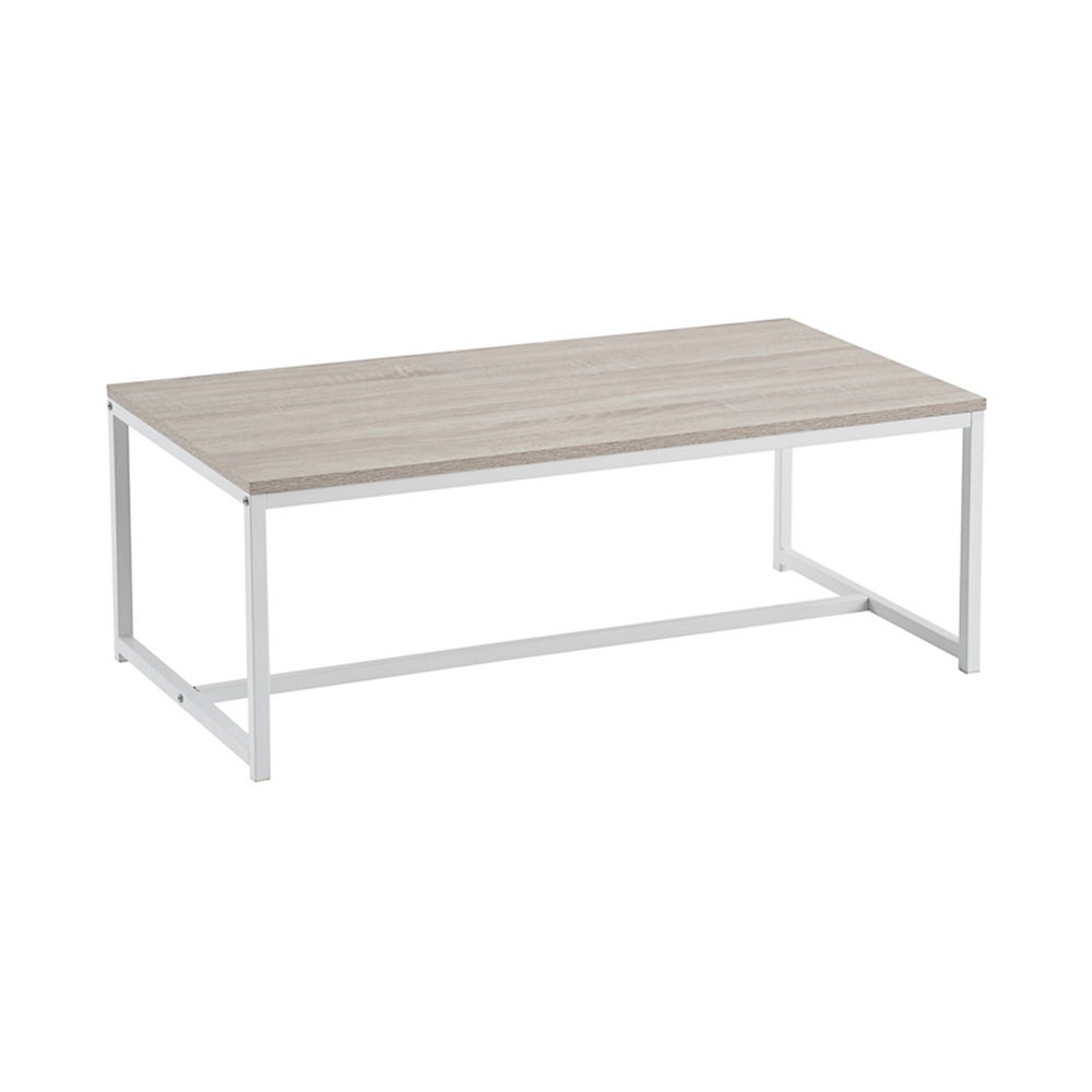 Mesa de centro de acero y MDF en blanco y natural de 100x50x36 cm