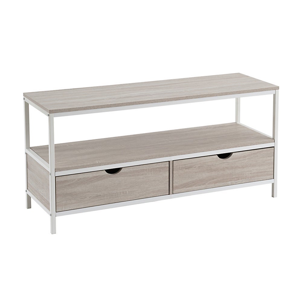 Mueble TV de madera y metal blanco con 2 cajones