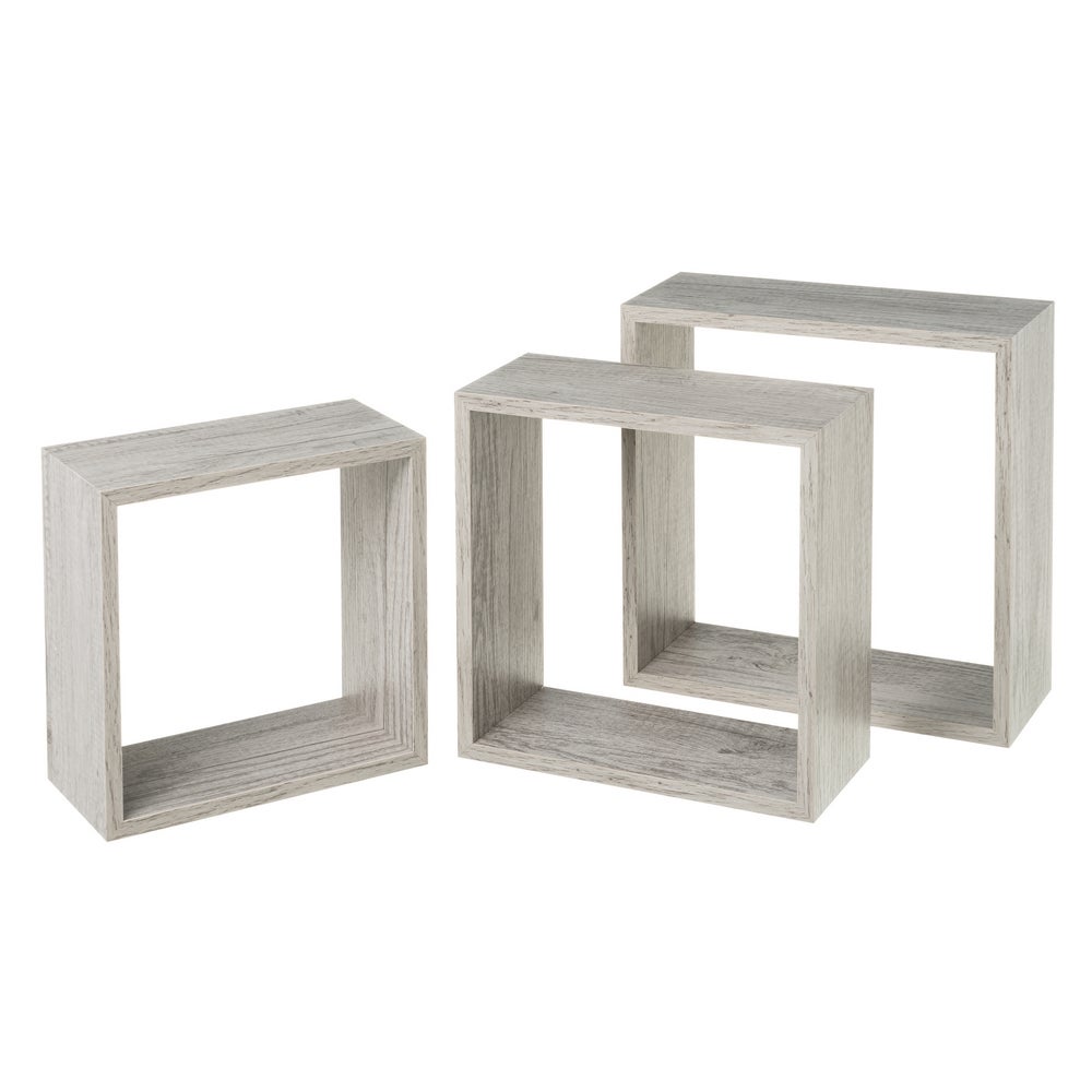 Set de 3 estantes de pared cubo gris