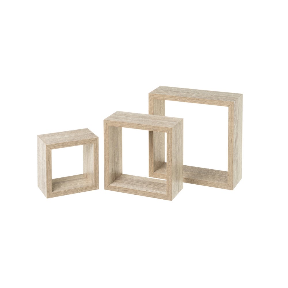 Set de 3 estantes de pared cubo roble