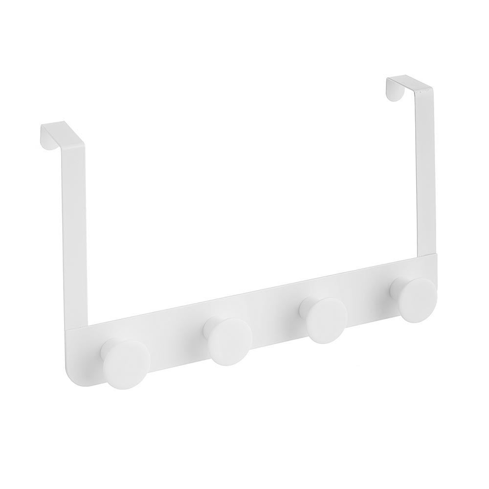Percha Puerta 4 colgadores Blanco de Metal y ABS de 35x20 cm -