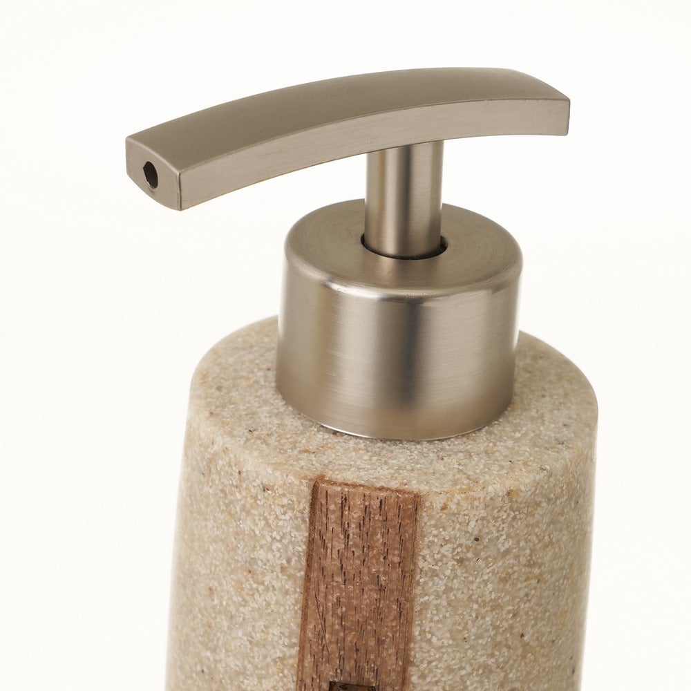 Juego de dispensador, jabonera y vaso portacepillos de resina beige