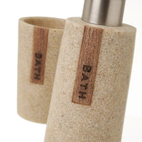 Juego de dispensador, jabonera y vaso portacepillos de resina beige