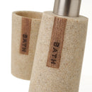 Juego de dispensador, jabonera y vaso portacepillos de resina beige