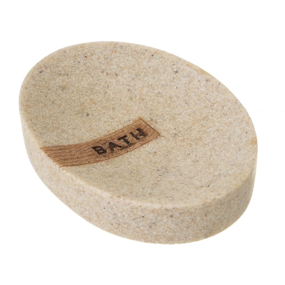 Juego de dispensador, jabonera y vaso portacepillos de resina beige