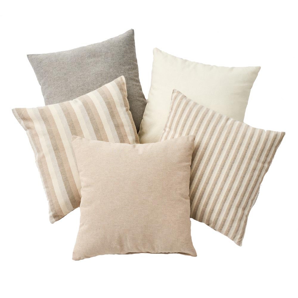 Set de 5 cojines de rayas beige de algodón natural de 45x45 cm -