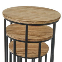 Set de 3 soportes para plantas de madera de paulonia natural y metal negro