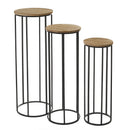 Set de 3 soportes para plantas de madera de paulonia natural y metal negro