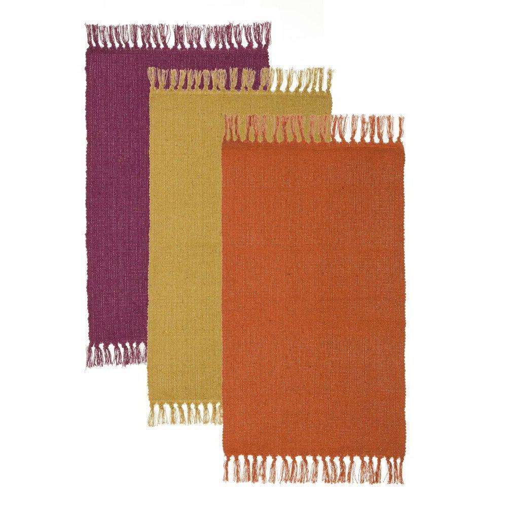 Set de 3 alfombras de flecos de algodón natural de 50x80 cm -