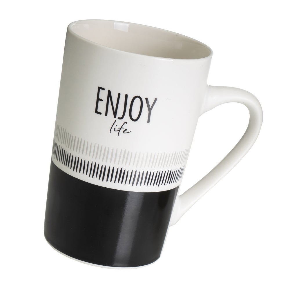 Juego de 4 tazas de cerámica blanco y negro