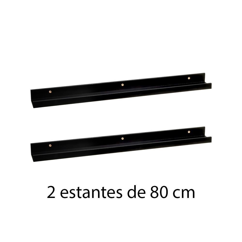 Set de 2 estantes de pared negros de 80 cm