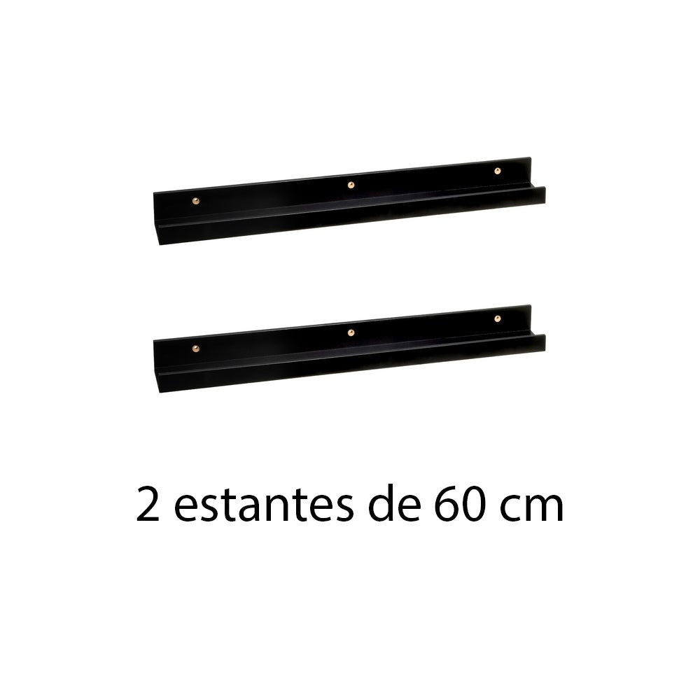 Set de 2 estantes de pared negros de 60 cm