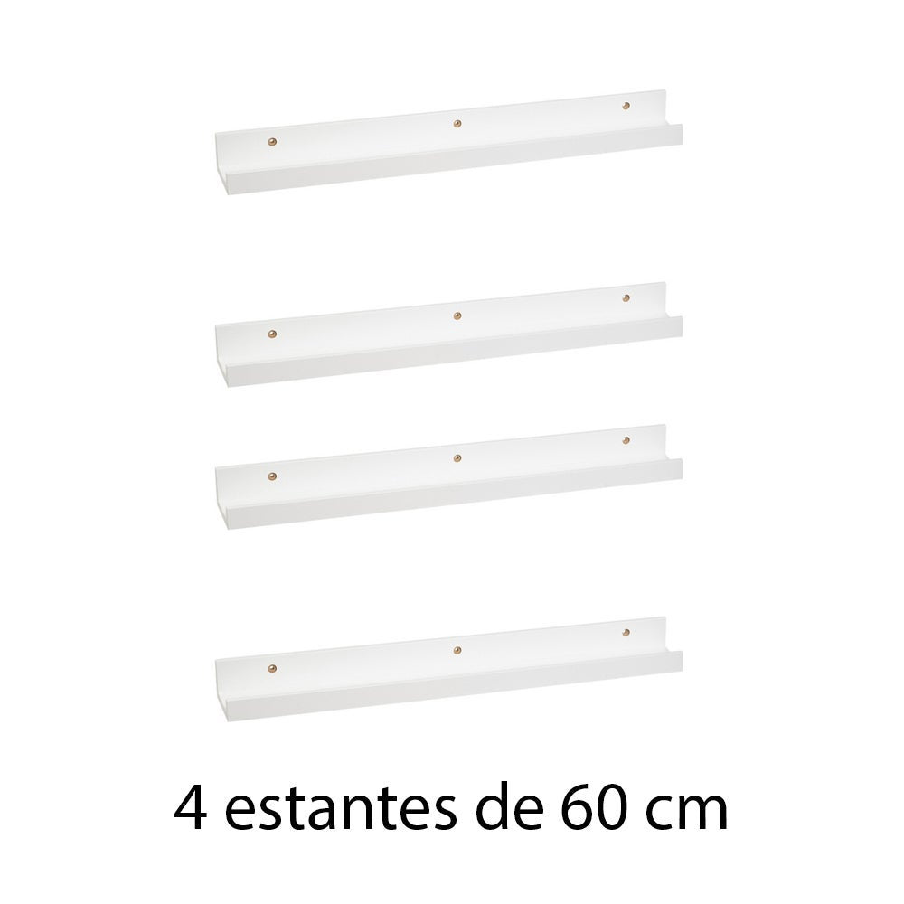 Set de 4 estantes de pared blancos de 60 cm