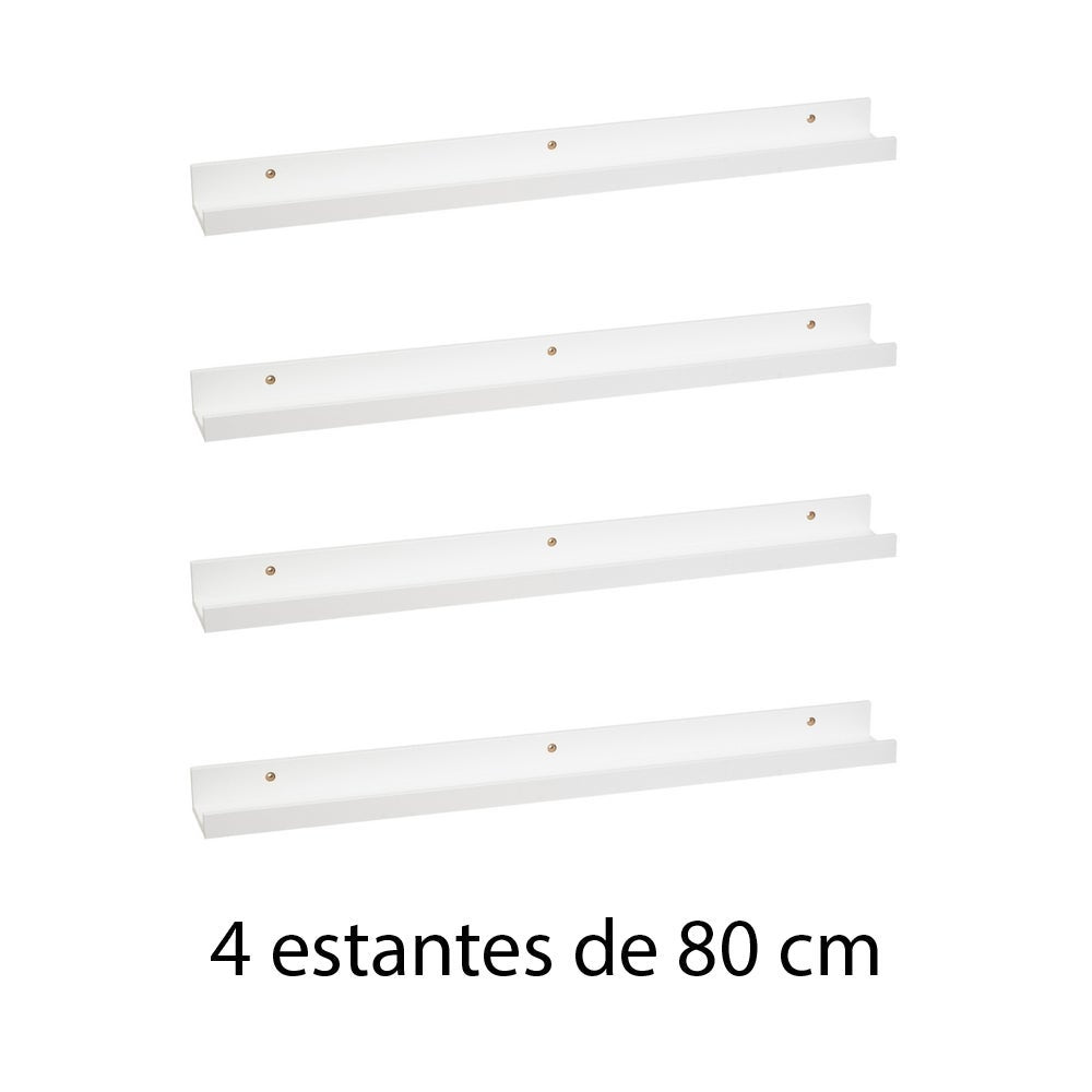 Set de 4 estantes de pared blancos de 80 cm