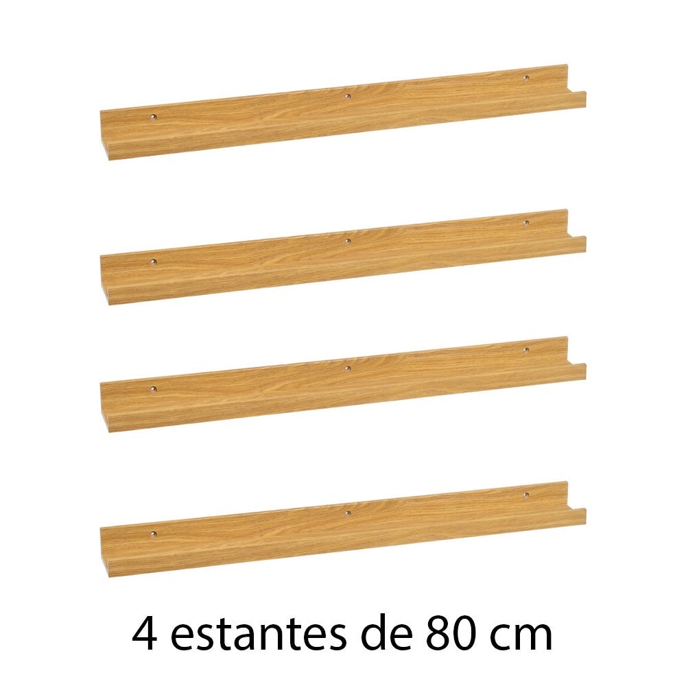 Set de 4 estantes de pared natural de 80 cm