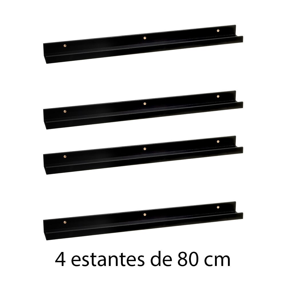 Set de 4 estantes de pared negros de 80 cm