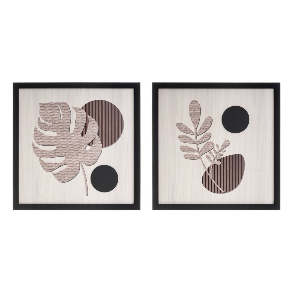 Set de 2 cuadros con tallado en relieve y moldura negra de 32x32 cm