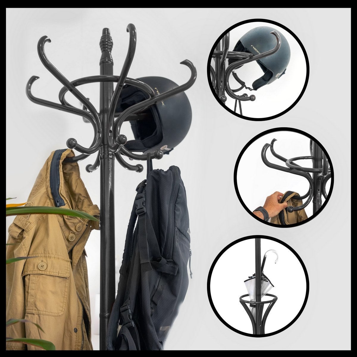 Perchero de pie de madera de álamo negro