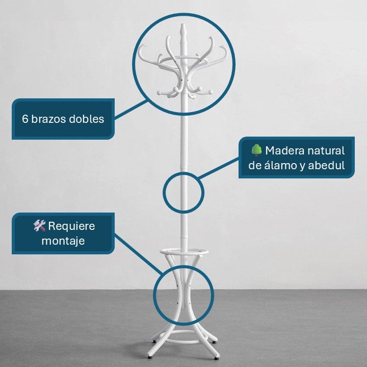 Perchero de pie Thonet 12 brazos con paragüero