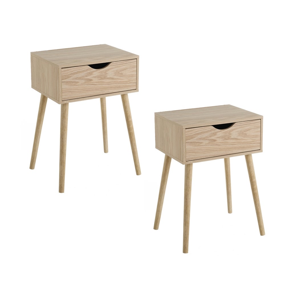 Set de 2 mesitas de noche de 1 cajón beige de MDF
