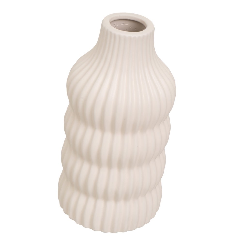 Set de 3 jarrones diseño acanalado de cerámica gris y beige