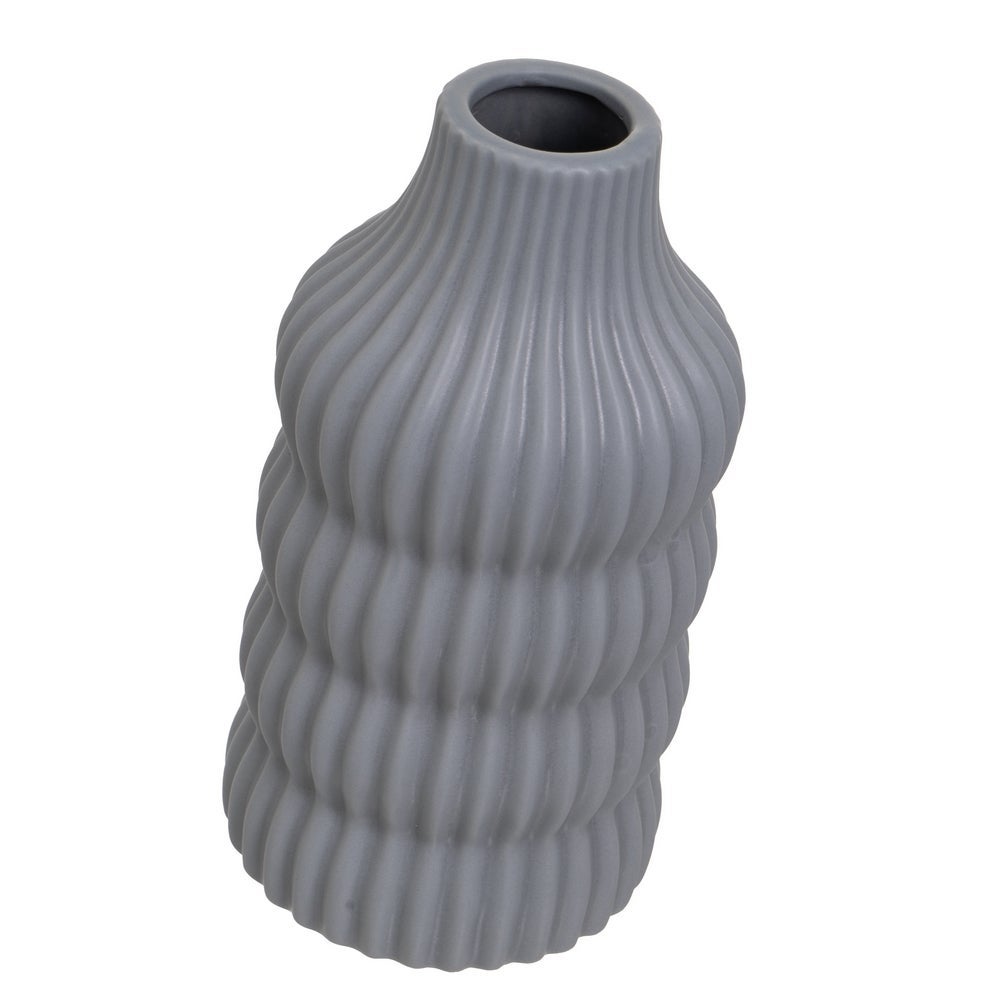 Set de 3 jarrones diseño acanalado de cerámica gris y beige