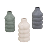 Set de 3 jarrones diseño acanalado de cerámica gris y beige