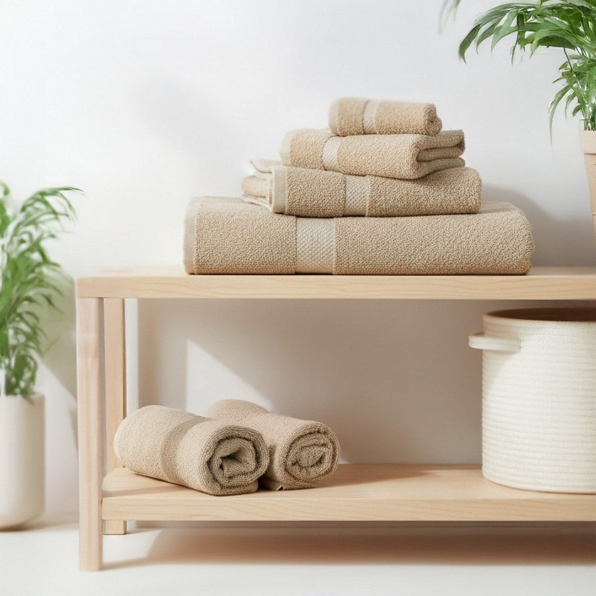 Juego 6 Toallas Sábana Beige 100% Algodón | CasaSelección