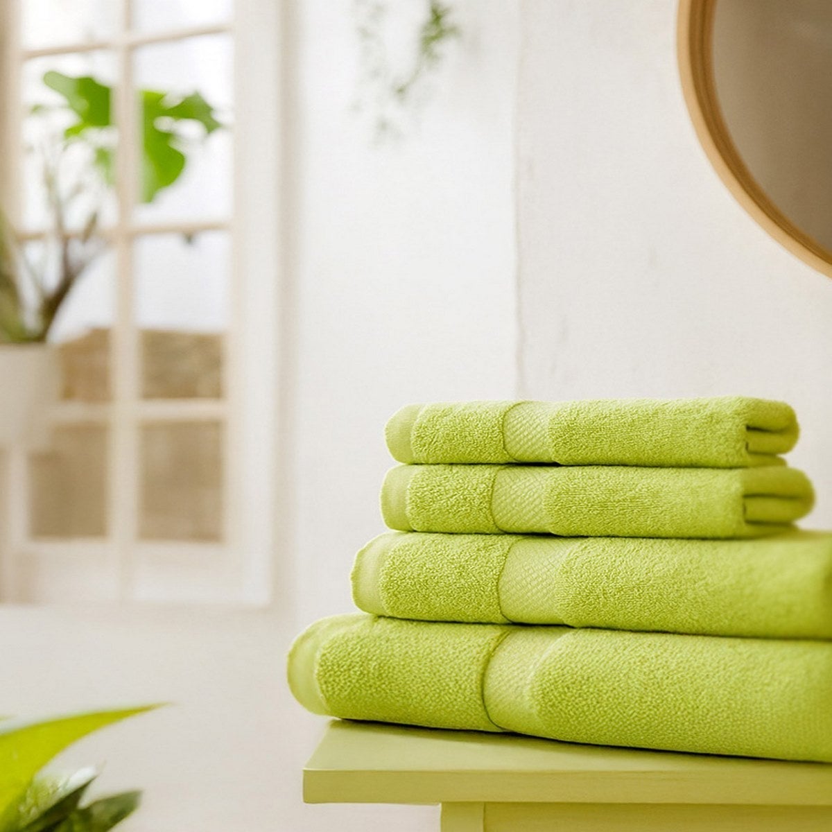 Juego de 8 toallas de baño color verde lima de 140x70 cm de 550gr/m²