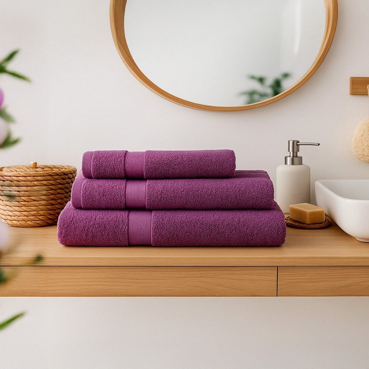 Juego de 8 toallas de baño color violeta de 140x70 cm de 550gr/m²