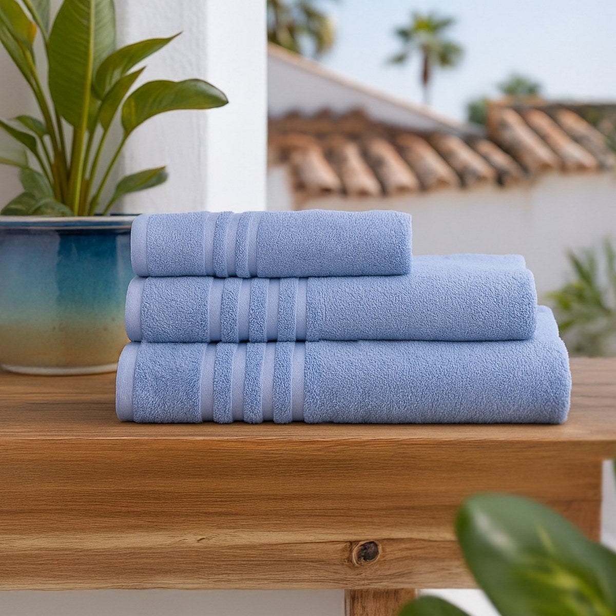 Juego de 8 toallas de baño color azul de 140x70 cm de 450gr/m²