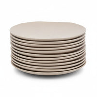 Juego de 12 platos llanos de melamina beige de 28 cm