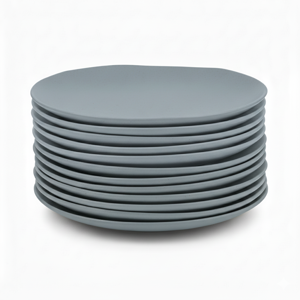 Juego de 12 platos llanos de melamina azul de 28 cm