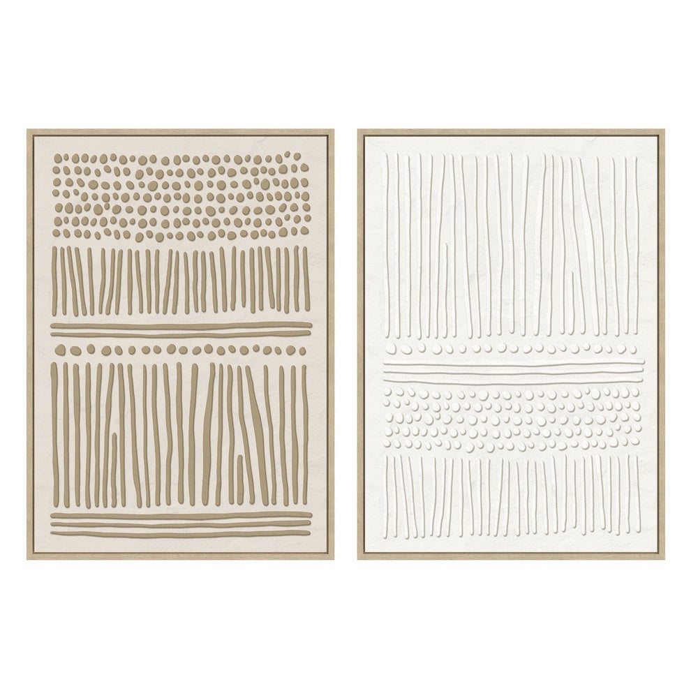 Set 2 cuadros abstractos decorativos beige con marco de 70x50 cm