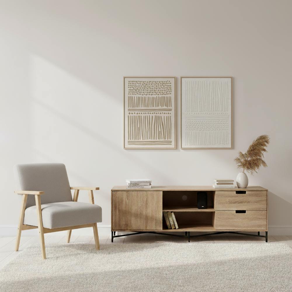 Set 2 cuadros abstractos decorativos beige con marco de 70x50 cm