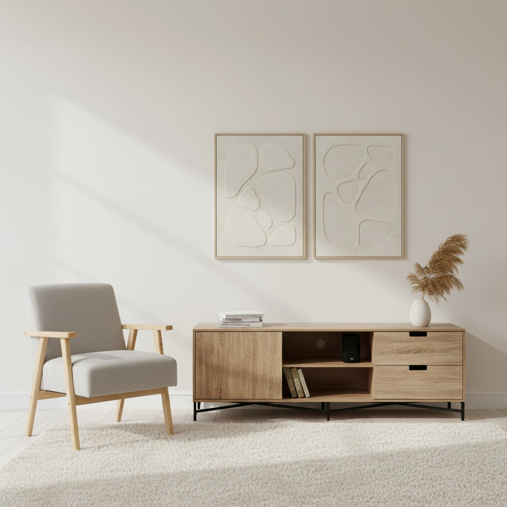 Set 2 cuadros abstractos decorativos beige